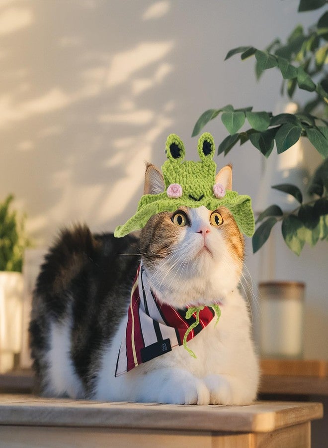 Clofiak Frog Cat Hats, Cotton Cat Clothes, Cute Themed Knit Cats Bonnet for Costumes, Halloween, Christmas, Holiday Party - Image 5